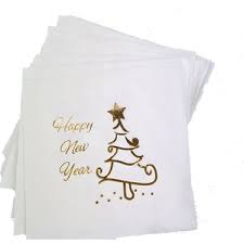 16'lı Yılbaşı Temalı Varak Baskı Peçete Beyaz