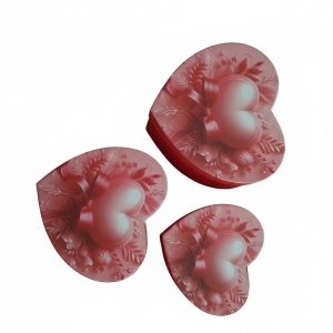 3'lü Pembe Dijital Kalp Baskı Kalpli Kutu
